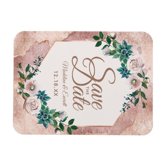 Blush Pink Rose Gold Floral Save the Date Bruiloft Magneet (Horizontaal)