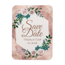 Blush Pink Rose Gold Floral Save the Date Bruiloft Magneet