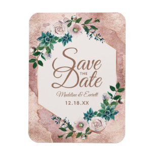 Blush Pink Rose Gold Floral Save the Date Bruiloft Magneet
