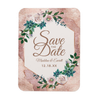Blush Pink Rose Gold Floral Save the Date Bruiloft Magneet