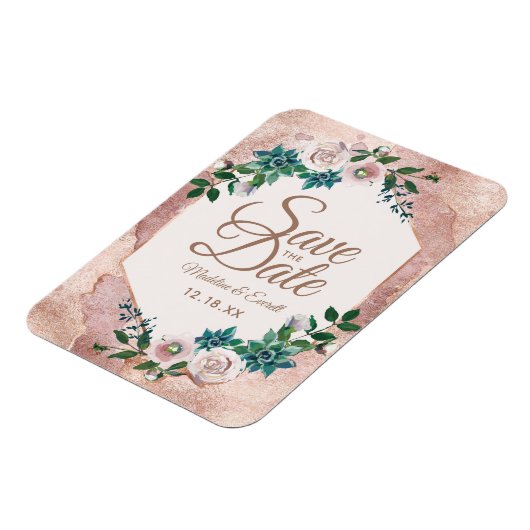 Blush Pink Rose Gold Floral Save the Date Bruiloft Magneet (Linkerzijde)