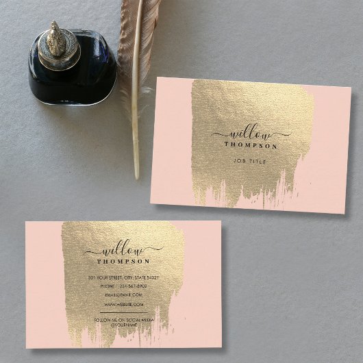 Blush Pink Rose Gold Folie Brush Stroke Visitekaartje