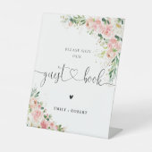 Blush Pink Rose Gold Gastenboek teken Reclamebord Met Voetstuk (Voorkant)
