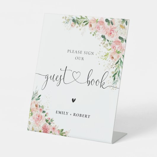Blush Pink Rose Gold Gastenboek teken Reclamebord Met Voetstuk (Voorkant)