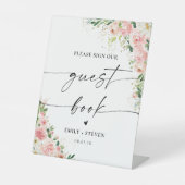 Blush Pink Rose Gold Gastenboek teken Reclamebord Met Voetstuk (Voorkant)