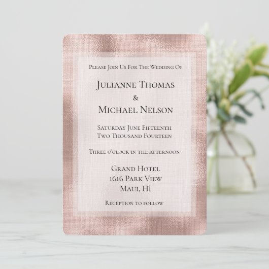 Blush Pink Rose Gold gepersonaliseerde bruiloft Kaart (Staand voorkant)
