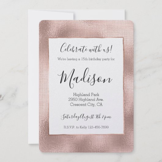 Blush Pink Rose Gold Glam Chic Verjaardag Kaart (Voorkant)