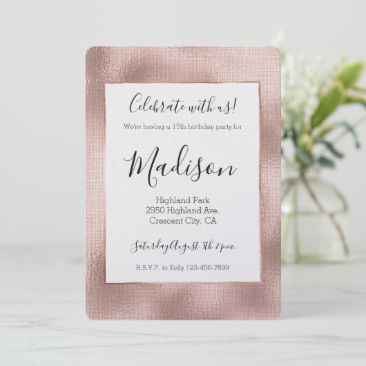 Blush Pink Rose Gold Glam Chic Verjaardag Kaart (Staand voorkant)