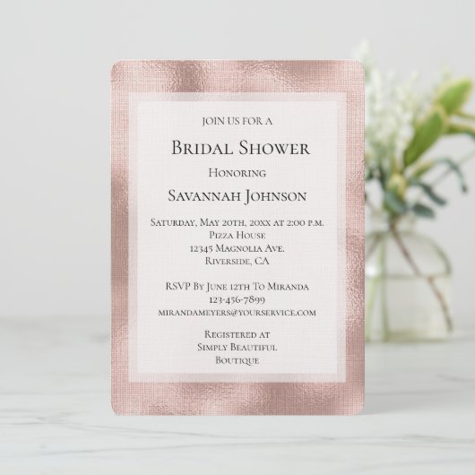 Blush Pink Rose Gold Glam Vrijgezellenfeest Kaart (Staand voorkant)