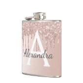 Blush Pink Rose Gold Glitter en Sparkle Monogram Heupfles (Links)