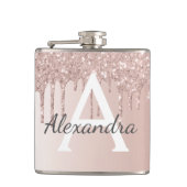 Blush Pink Rose Gold Glitter en Sparkle Monogram Heupfles (Voorkant)