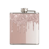 Blush Pink Rose Gold Glitter en Sparkle Monogram Heupfles (Achterkant)