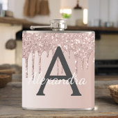 Blush Pink Rose Gold Glitter en Sparkle Monogram Heupfles