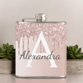 Blush Pink Rose Gold Glitter en Sparkle Monogram Heupfles