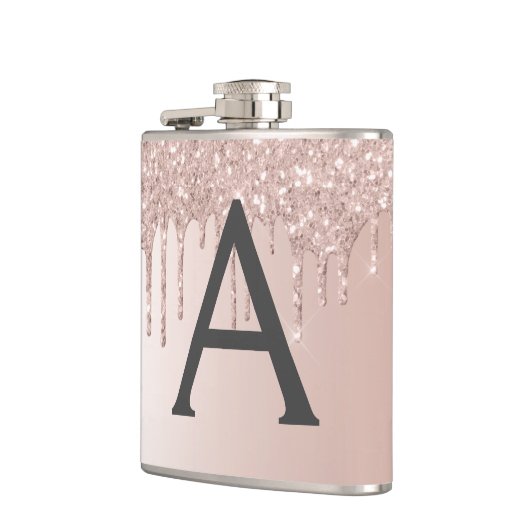 Blush Pink Rose Gold Glitter en Sparkle Monogram Heupfles (Links)