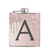 Blush Pink Rose Gold Glitter en Sparkle Monogram Heupfles (Voorkant)