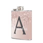 Blush Pink Rose Gold Glitter en Sparkle Monogram Heupfles (Links)