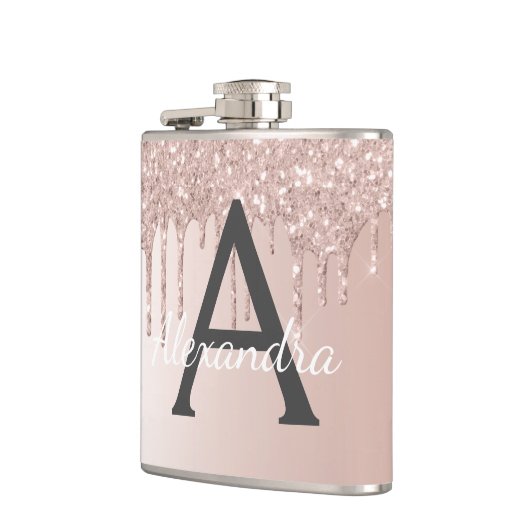 Blush Pink Rose Gold Glitter en Sparkle Monogram Heupfles (Links)