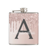 Blush Pink Rose Gold Glitter en Sparkle Monogram Heupfles (Voorkant)
