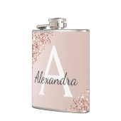 Blush Pink Rose Gold Glitter en Sparkle Monogram Heupfles (Links)