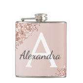 Blush Pink Rose Gold Glitter en Sparkle Monogram Heupfles (Voorkant)