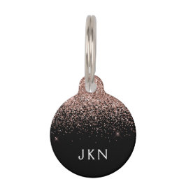Blush Pink Rose Gold Glitter Girly Naam Initialen Huisdierpenning