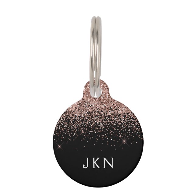 Blush Pink Rose Gold Glitter Girly Naam Initialen Huisdierpenning (Voorkant)