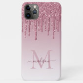 Blush Pink Rose Gold Glitter Glam Sparkle Monogram Case-Mate iPhone Case (Achterkant)