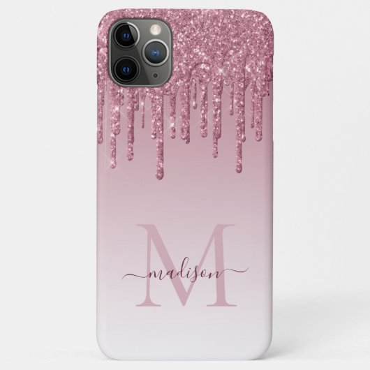 Blush Pink Rose Gold Glitter Glam Sparkle Monogram Case-Mate iPhone Case (Achterkant)