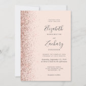 Blush Pink Rose Gold Glitter QR Code Huwelijk Kaart (Voorkant)