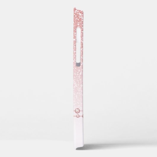 Blush Pink Rose Gold Glitter Rhinestone Naam Case-Mate iPhone Case (Achterkant / Links)