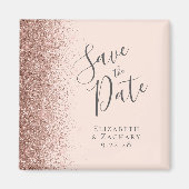 Blush Pink Rose Gold Glitter Script Save the Date Magneet (Voorkant)
