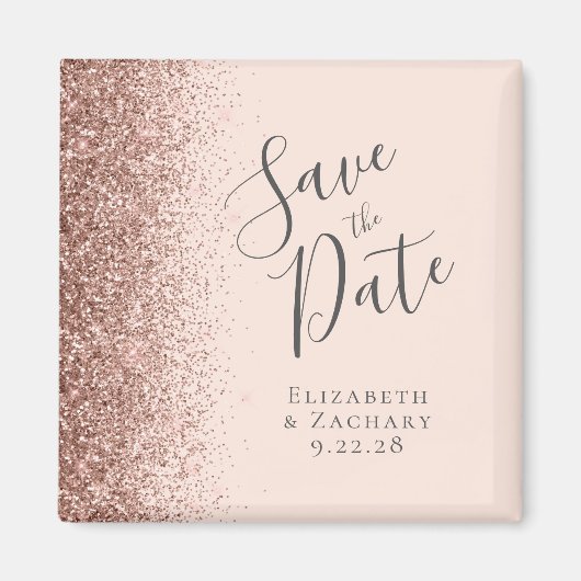 Blush Pink Rose Gold Glitter Script Save the Date Magneet (Voorkant)