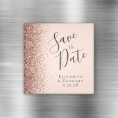 Blush Pink Rose Gold Glitter Script Save the Date Magneet