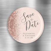 Blush Pink Rose Gold Glitter Script Save the Date Magneet