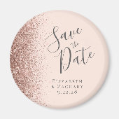 Blush Pink Rose Gold Glitter Script Save the Date Magneet (Voorkant)