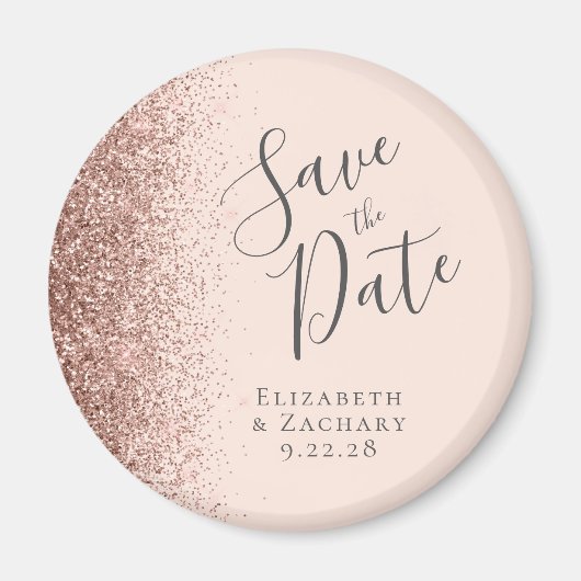 Blush Pink Rose Gold Glitter Script Save the Date Magneet (Voorkant)