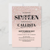 Blush Pink Rose Gold Glitter Vier foto Sweet 16 Kaart (Achterkant)