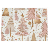 Blush Pink Rose Gold Kerstbomen Patroon Groot Cadeauzakje (Achterkant)