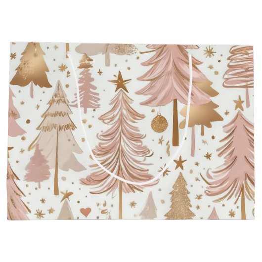 Blush Pink Rose Gold Kerstbomen Patroon Groot Cadeauzakje (Achterkant)