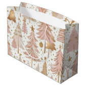 Blush Pink Rose Gold Kerstbomen Patroon Groot Cadeauzakje (Achterkant Gekanteld)