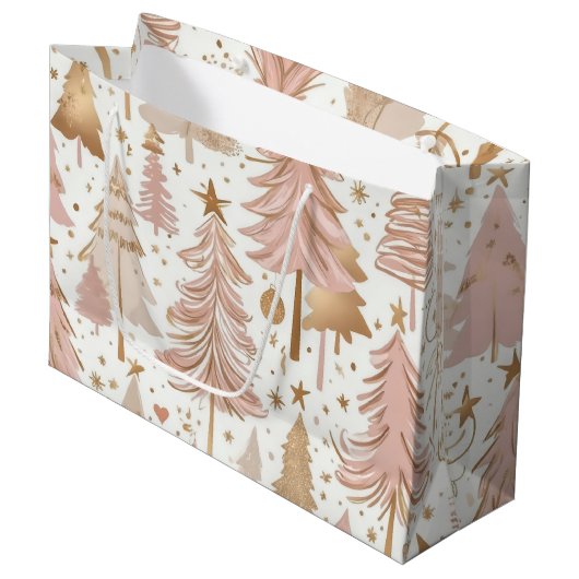 Blush Pink Rose Gold Kerstbomen Patroon Groot Cadeauzakje (Voorkant Gekanteld)