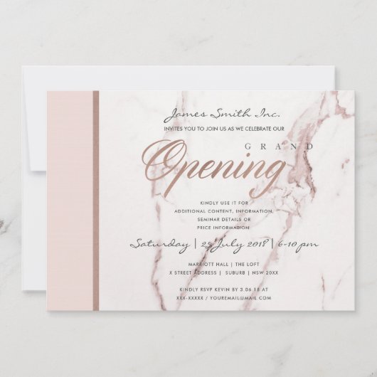 BLUSH PINK ROSE GOLD MARBLE TEXTURE GRAND OPENING KAART (Voorkant)