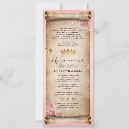 Blush Pink Rose Gold Mis Quince Photo Scroll Kaart (Voorkant)