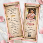 Blush Pink Rose Gold Mis Quince Photo Scroll Kaart