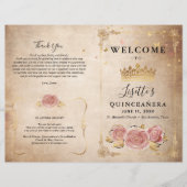 Blush Pink Rose Gold Parchment Quinceanera Program (Voorkant)