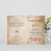 Blush Pink Rose Gold Parchment Quinceanera Program (Staand voorkant)