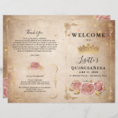 Blush Pink Rose Gold Parchment Quinceanera Program (Voorkant / Achterkant)