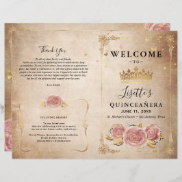 Blush Pink Rose Gold Parchment Quinceanera Program