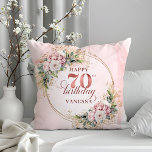 Blush Pink Rose Gold Pillow with Flowers 70 Bday Kussen<br><div class="desc">✅ For matching items search 36-70 in my collections ✅ Celebrate 70 years in style with this shimmering rose gold pillow. Featuring dusty pink, blush pink, and light pink watercolor flowers, lush greenery, eucalyptus accents, and a gold frame, this boho, floral, and bohemian design makes a perfect gift for a...</div>